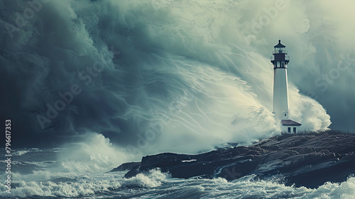 lighthouse standing at a coast, stormy weather