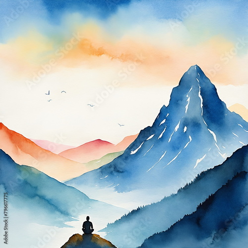 Man sitting on top of a mountain for mindfulness and spirituality meditation