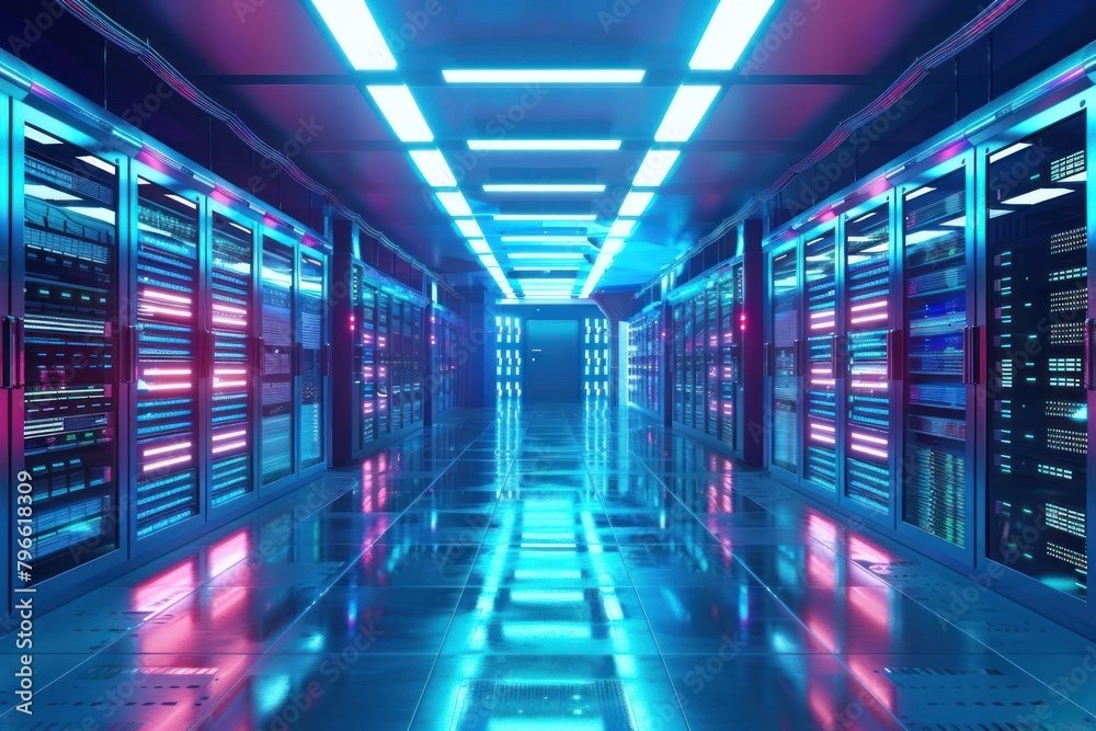 Server room futuristic computer architecture. Server room futuristic computer architecture.