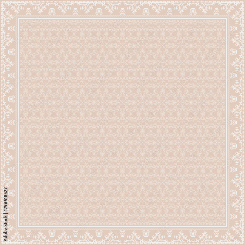 Fototapeta premium Hijab scarf flower abstract pattern.Ethnic geometric ornament with frame motif border hijab pattern.Design for fabric,print,scarves,shawl,kerchief,bandana,clothing,pareo,pillows,tablecloth,decoration.