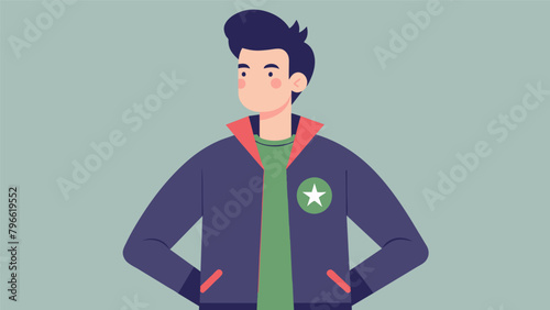 A man proudly wearing a recycled polyester bomber jacket taking a stand against fast fashion..