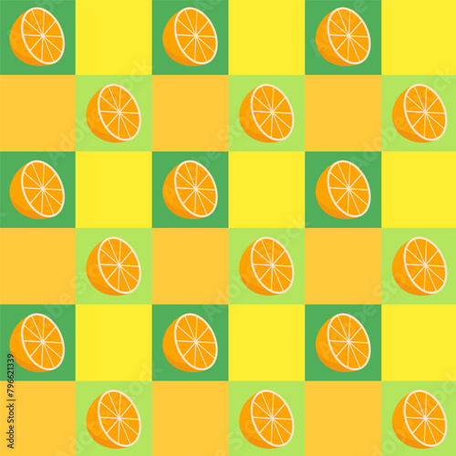 Orange seamless pattern.Repeat pattern with Tangerine.Colorful fresh oranges vector background.