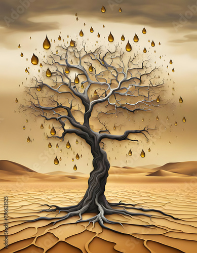 A tree that has rain as leaves, waiting for rain in the desert photo