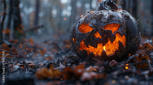 Black rotten scary halloween jack o lantern pumpking