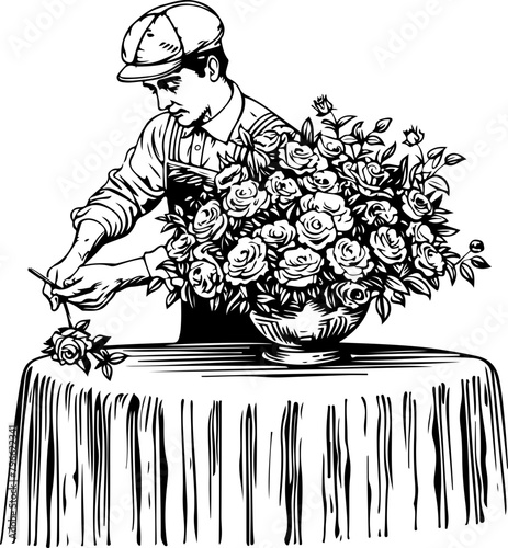 Silhouette of a florist carefully arranging a bouquet, ideal for crafts, small business, and floristry themes