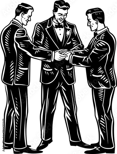 A moment captured among groomsmen before the ceremony, ideal for wedding and companionship themes