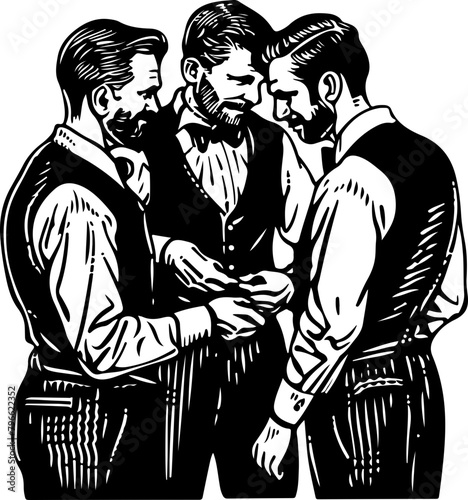 A moment captured among groomsmen before the ceremony, ideal for wedding and companionship themes