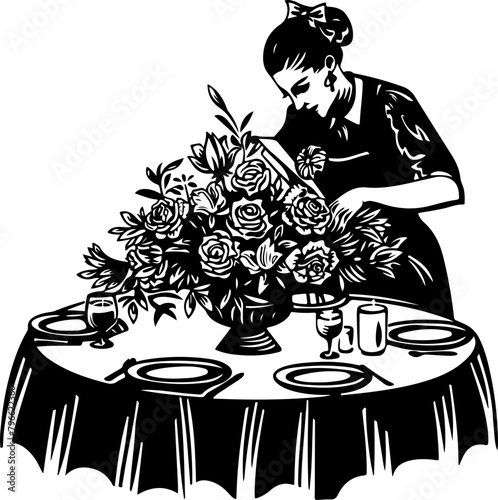 Silhouette of a florist carefully arranging a bouquet, ideal for crafts, small business, and floristry themes