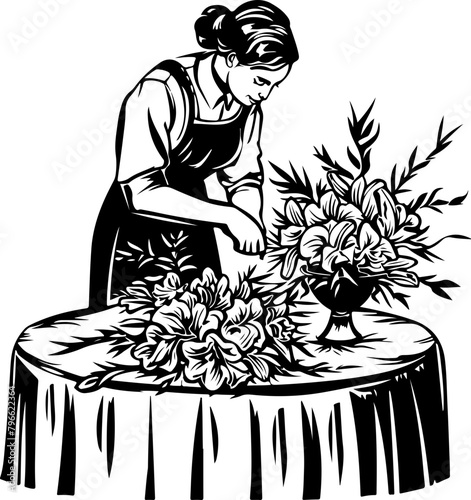 Silhouette of a florist carefully arranging a bouquet, ideal for crafts, small business, and floristry themes