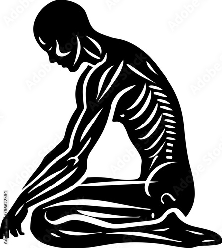 Silhouette depicting a skeletal human in a seated, reflective pose, suitable for concepts of health and introspection