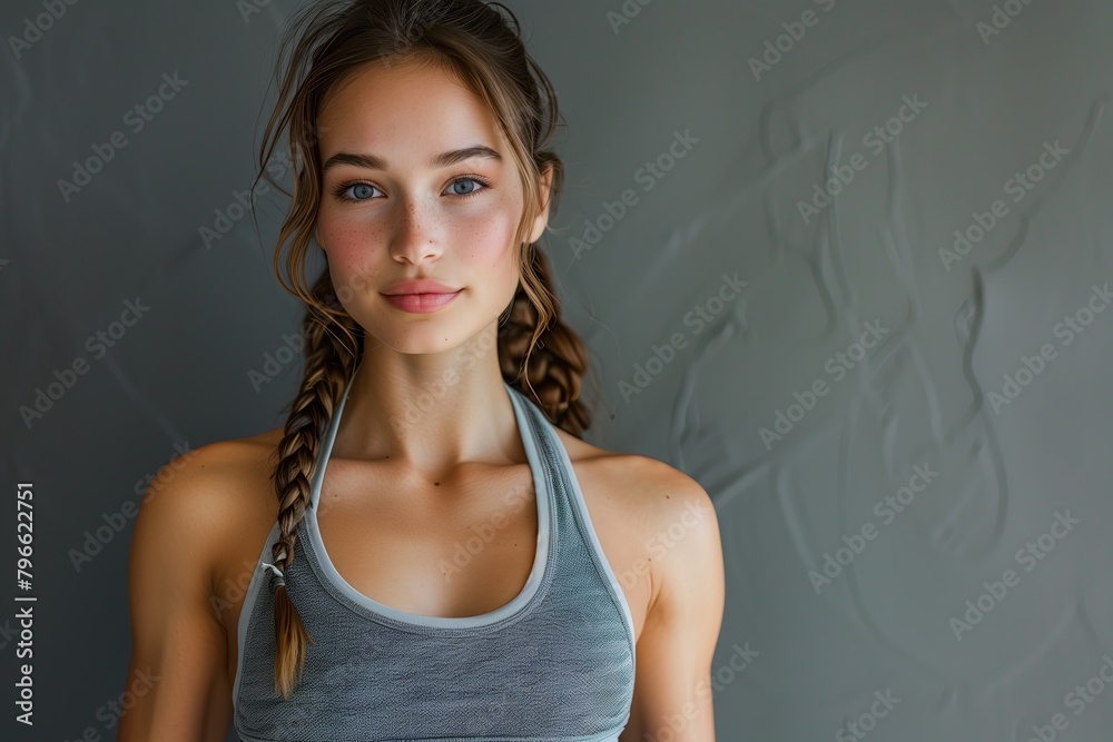 Fit woman wearing sport outfit, gym background Fit woman wearing sport outfit, gym background