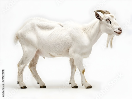 Adorable White Dairy Goat Standing on a Plain White Background
