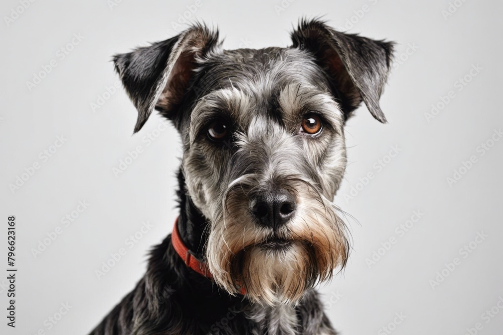 Portrait of schnauzer dog on white background, studio shot