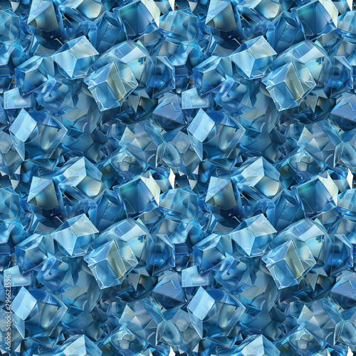 Transparent Cubes Seamless Pattern, Blue Glass Cube Background, Geometric 3d Crystals Endless Tile