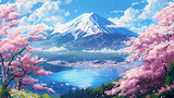 Fuji mountain and cherry blossoms