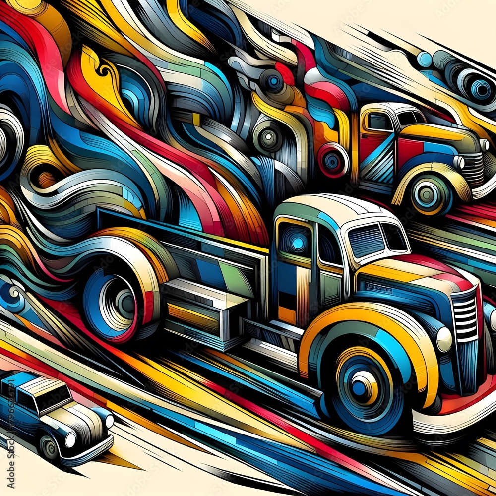 Obraz premium Vibrant Abstract Vehicles Colorful and Creative Transportation Concepts