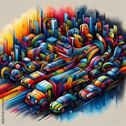 Vibrant Abstract Vehicles Colorful and Creative Transportation Concepts
