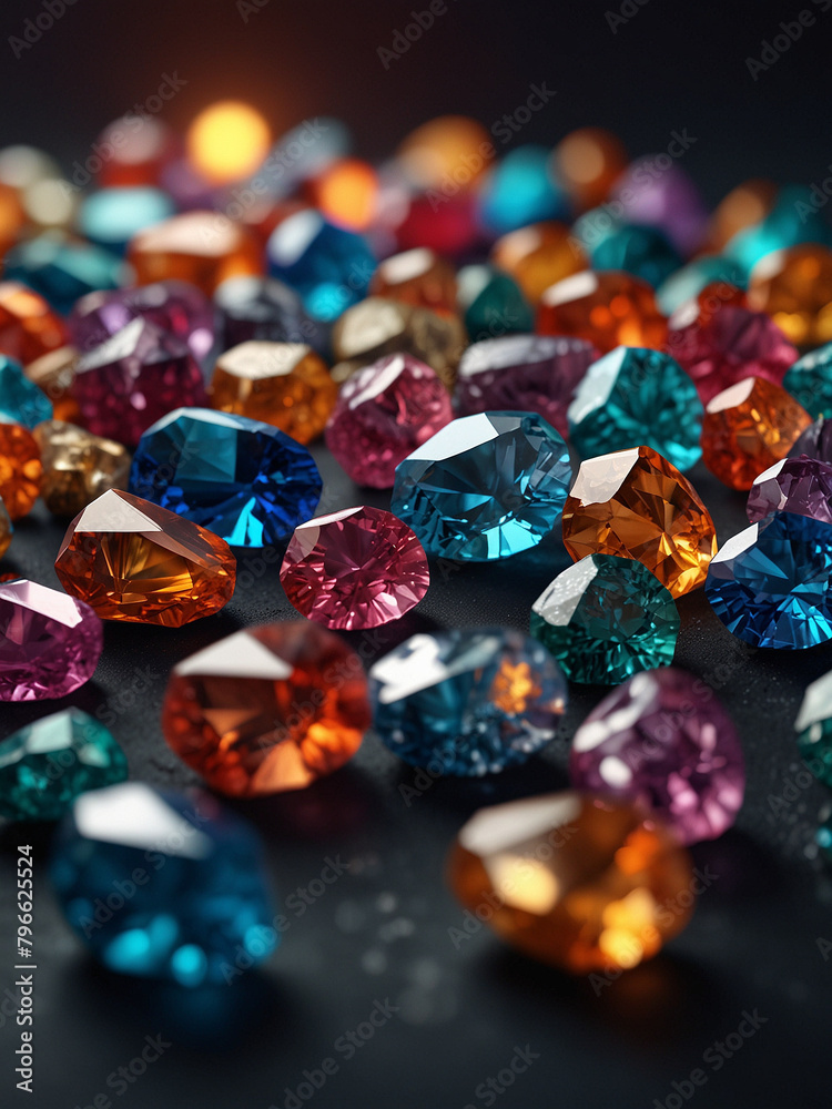 Luminous Luster, Colorful Crystals on Dark Background Luminous Luster, Colorful Crystals on Dark Background