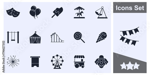 Amusement Park icon set symbol collection, logo isolated vector illustration