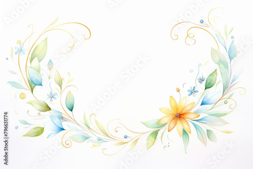 Artistic watercolor clipart depicting a vintage mirror frame with complex, beautiful patterns, including leaves and vines, detailed exquisitely, elegantly isolated on a white background