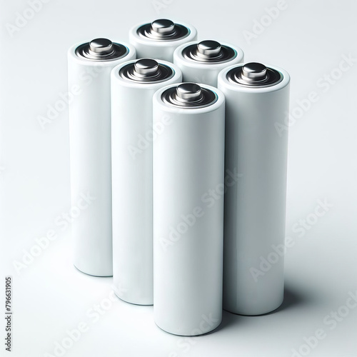 realistic white alkaline AA batteries in blister packed icon set. Design template for branding, mockup. Closeup isolated on white background. 3D illustration, 3D rendering. photo