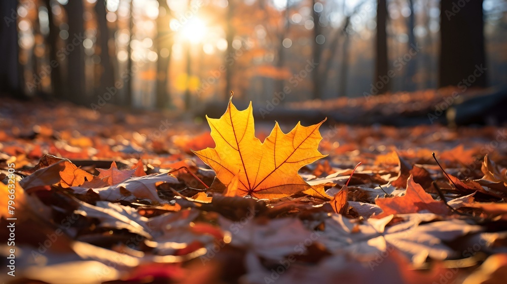 Autumn leaves scattered on forest floor. Vector art