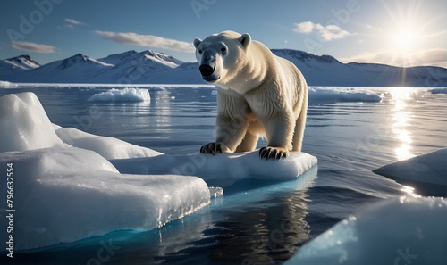 polar bear on an ice floe in the water photo