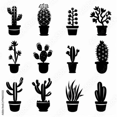 Christmas Cactus (Schlumbergera, Thanksgiving Cactus, Crab Cactus, Holiday Cactus) Pot Plant Icon Set photo