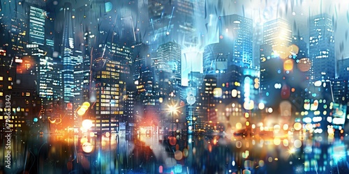 Cityscape at Night, Bokeh Texture Background, Blurry Street Banner, City Light Nightlife Mockup