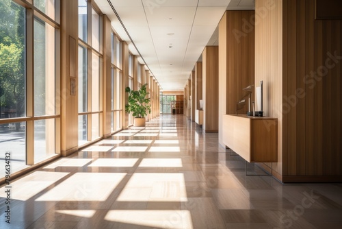 Modern office hallway architecture corridor building.