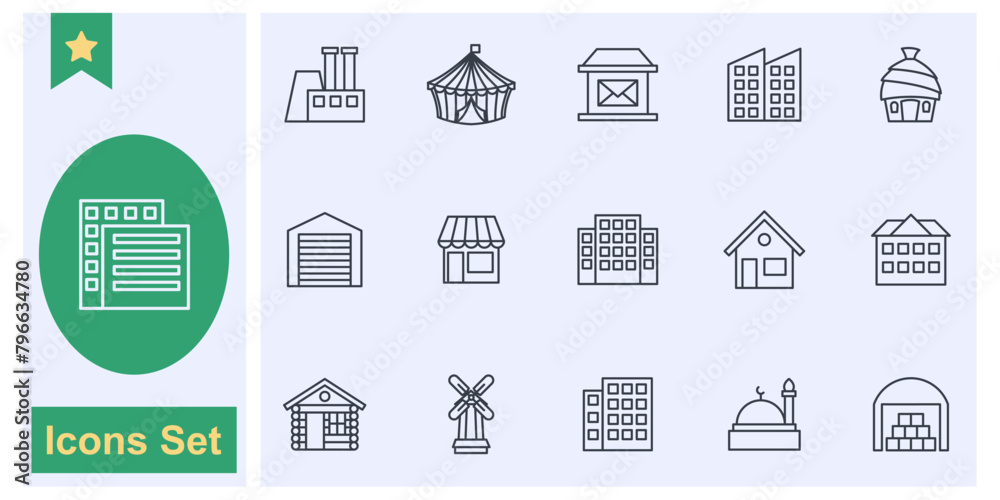 Building icon set symbol collection, logo isolated vector illustration