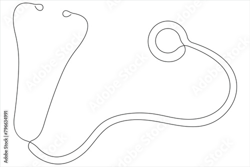 Continuous one line art drawing of stethoscope vector art illustration