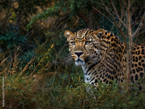 The jaguar  a wild animal  sneaks through the forest bowl and overgrows