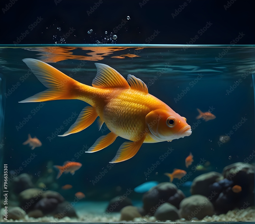 Goldfish leaps out of the aquarium to throw itself into the sea. Generative AI Goldfish leaps out of the aquarium to throw itself into the sea. Generative AI