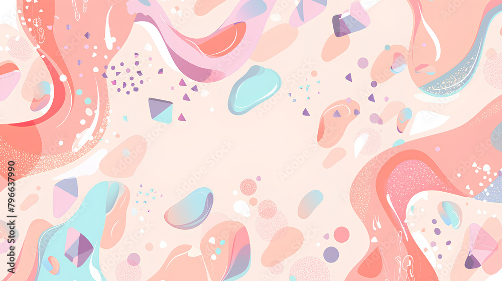 Soft Pastel Fluid Shapes, Peach and Blue, Abstract Background with Copy Space