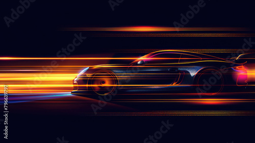 Sports car acceleration speed with light effects photo