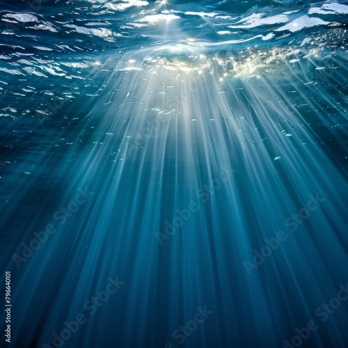 Underwater Sun Rays, Deep Water Sunlight, Under Sea Sunbeams Background, Blue Ocean Bottom