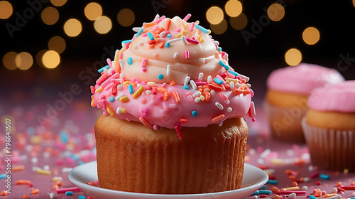 cupcake with icing and sprinkles created with Generative AI technology