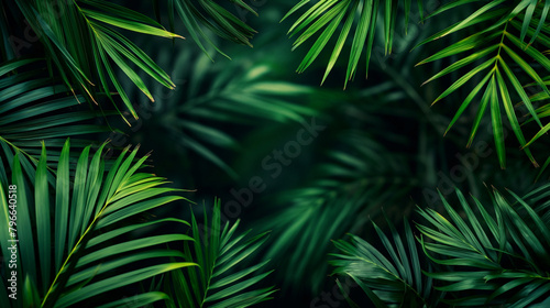 Dense palm tree leaves background © TetiSof