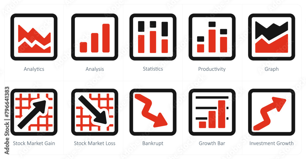 A set of 10 Diagrams and Reports icons as analytics, analysis, statistics