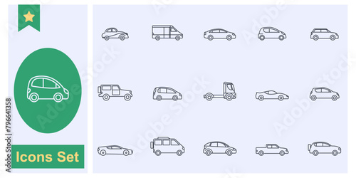 car transportation icon set symbol collection, logo isolated vector illustration