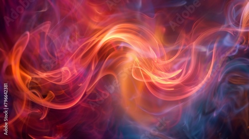 Swirls of vibrant color and energy reminiscent of a spirited tango between passionate flames caught in a hazy and ethereal defocused view. .