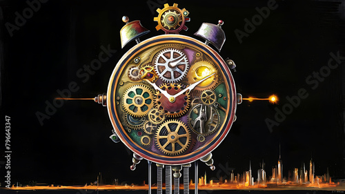old clock on black background, colorful clock, AI Generative