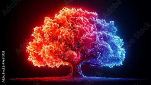 stunning 3D illustration of a magical tree that emits vibrant and dazzling colors, AI Generative