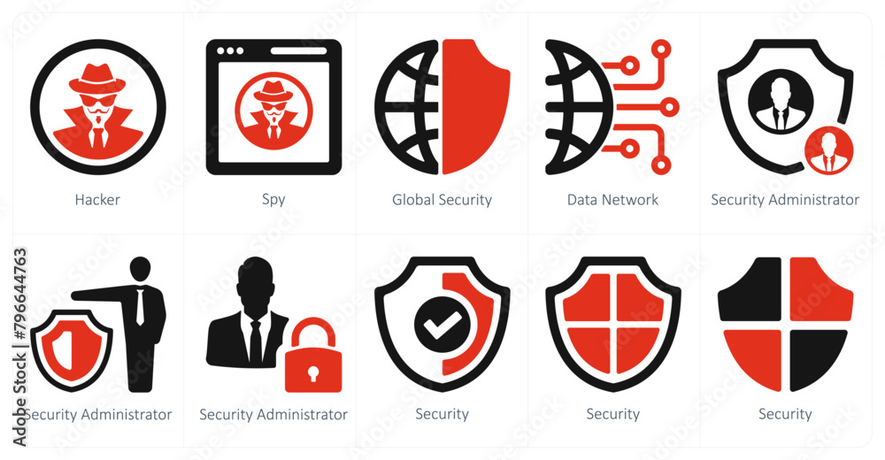 A set of 10 Security icons as hacker, spy, global security