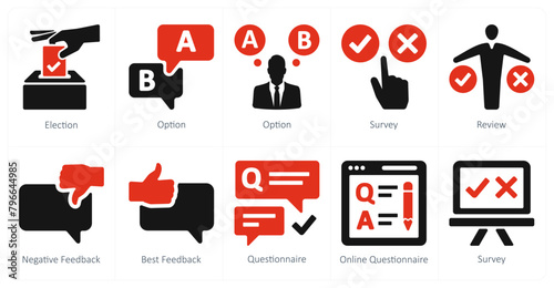 A set of 10 survey and ratings icons as election, option, survey photo