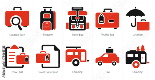 A set of 10 Travel and vacation icons as luggage scan, luggage, travel bag