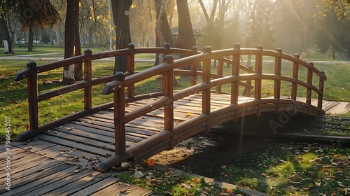 Beautiful old wooden bridge at the park