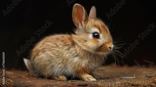 Little cute rabbit on the ground. Favorite pet theme.