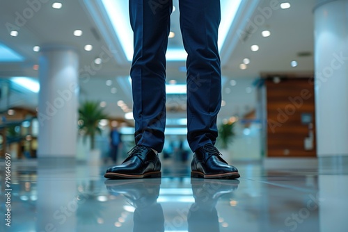 Male businessman in a suit. Feet in expensive shoes close-up. Theme of a successful career. photo